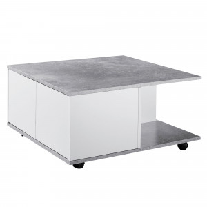 MOVE modern gurulós dohányzóasztal fiókokkal - 70cm - cement szürke/fehér