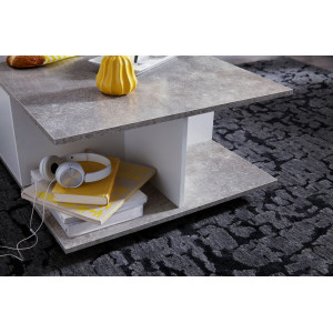 MOVE modern gurulós dohányzóasztal fiókokkal - 70cm - cement szürke/fehér