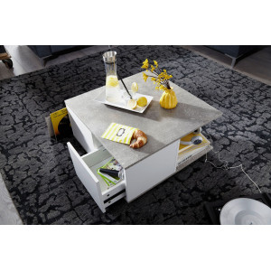 MOVE modern gurulós dohányzóasztal fiókokkal - 70cm - cement szürke/fehér