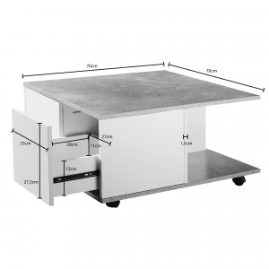 MOVE modern gurulós dohányzóasztal fiókokkal - 70cm - cement szürke/fehér
