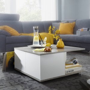 MOVE modern gurulós dohányzóasztal fiókokkal - 70cm - cement szürke/fehér SKYPORT