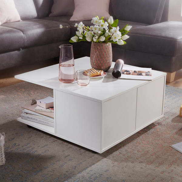 MOVE modern gurulós dohányzóasztal fiókokkal - 70cm - fehér