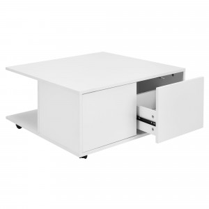 MOVE modern gurulós dohányzóasztal fiókokkal - 70cm - fehér