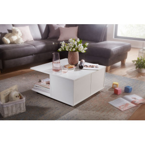MOVE modern gurulós dohányzóasztal fiókokkal - 70cm - fehér