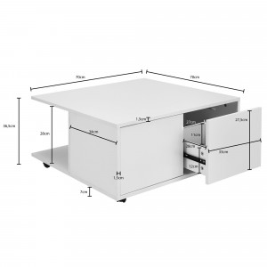 MOVE modern gurulós dohányzóasztal fiókokkal - 70cm - fehér