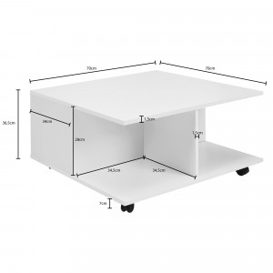 MOVE modern gurulós dohányzóasztal fiókokkal - 70cm - fehér