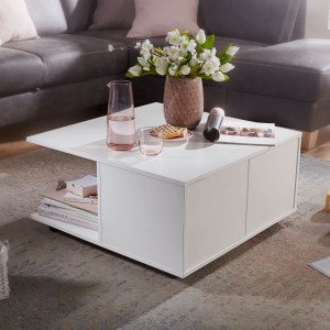MOVE modern gurulós dohányzóasztal fiókokkal - 70cm - fehér SKYPORT